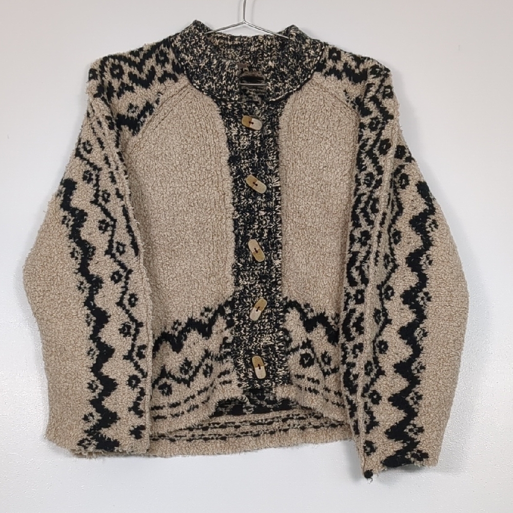 NWT Women's Free People Kodiak Black and Cream Wool Blend Knit Cardigan Size XS
